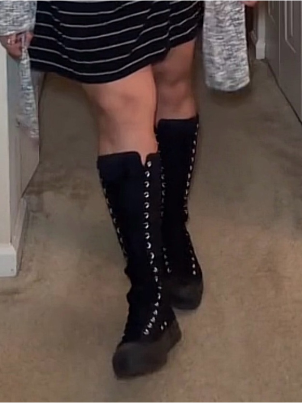 Converse Black Lace-Up Knee-High Platform Boots for Women
